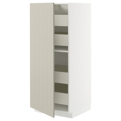 METOD / MAXIMERA High cabinet with drawers, white/Stensund beige, 60x60x140 cm