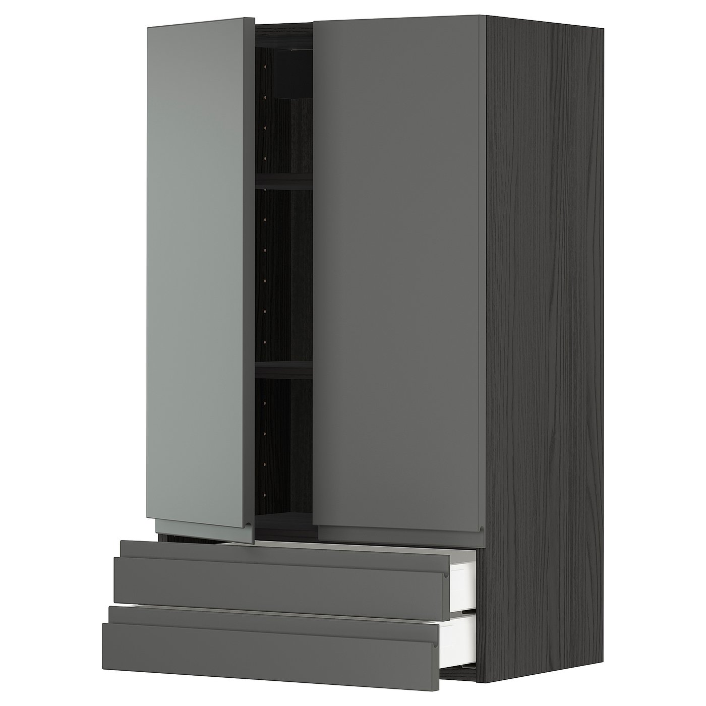 IKEA METOD Wall cabinet with 2 doors and 2 drawers 60x100 cm VOXTORP dark grey/black