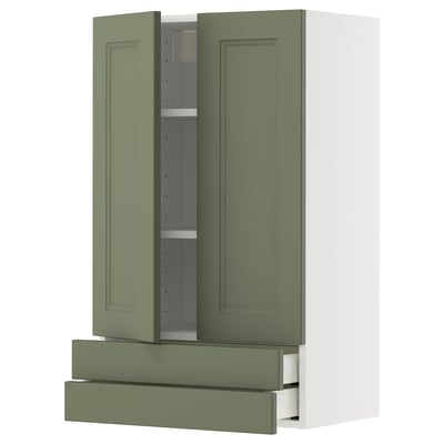METOD / MAXIMERA Wall cabinet w 2 doors/2 drawers, white/Axstad grey-green, 60x100 cm