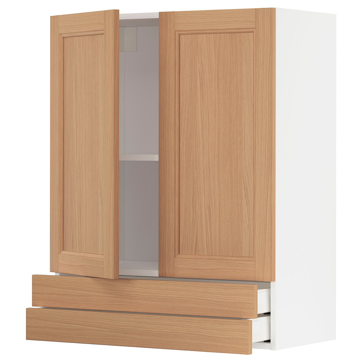 IKEA METOD Wall cabinet with 2 doors and 2 drawers 80x100 cm VEDHAMN oak/white