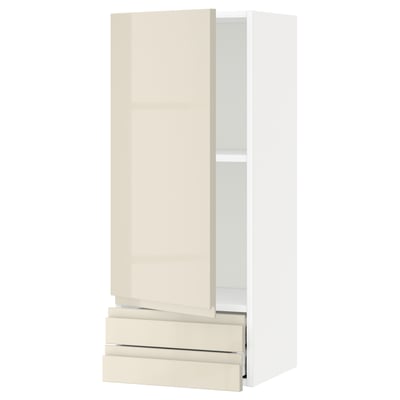 METOD / MAXIMERA Wall cabinet with door/2 drawers, white/Voxtorp high-gloss light beige, 40x100 cm