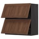 METOD Wall cab horizo 2 doors w push-open, black Enköping/brown walnut effect, 80x80 cm