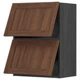 METOD Wall cab horizo 2 doors w push-open, black Enköping/brown walnut effect, 60x80 cm