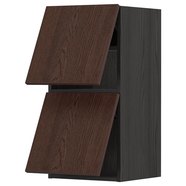 METOD Wall cab horizo 2 doors w push-open, black/Sinarp brown, 40x80 cm