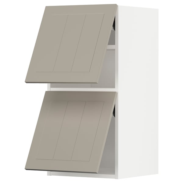 METOD Wall cab horizo 2 doors w push-open, white/Stensund beige, 40x80 cm