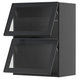 METOD Wall cab horizontal w 2 glass doors, black-grey/Hejsta anthracite reeded glass, 60x80 cm