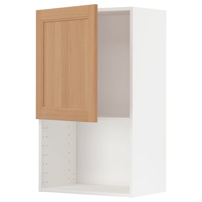 METOD Wall cabinet for microwave oven, white/Vedhamn oak, 60x100 cm