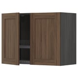 METOD Wall cabinet w dish drainer/2 doors, black Enköping/brown walnut effect, 80x60 cm