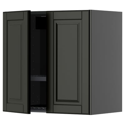 METOD Wall cabinet w dish drainer/2 doors, black-grey/Bodbyn black, 60x60 cm