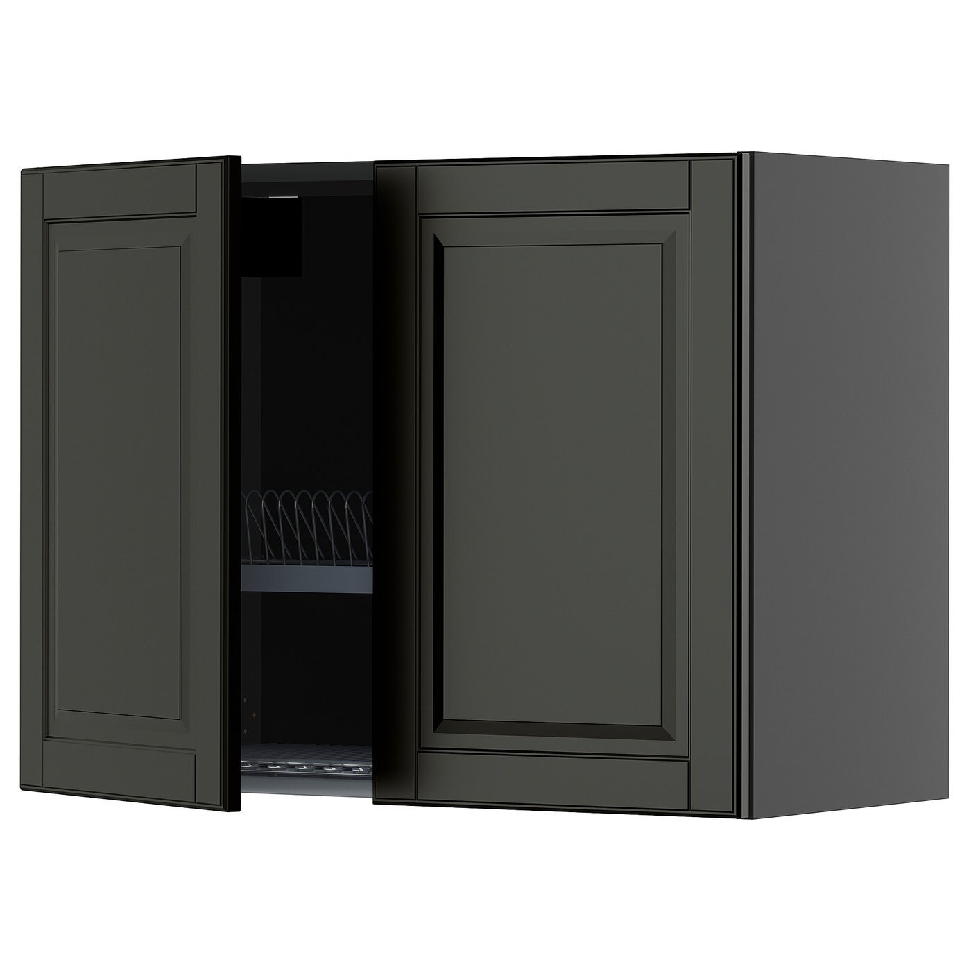 IKEA METOD Wall cabinet with dish drainer 80x60 cm BODBYN black/black-grey
