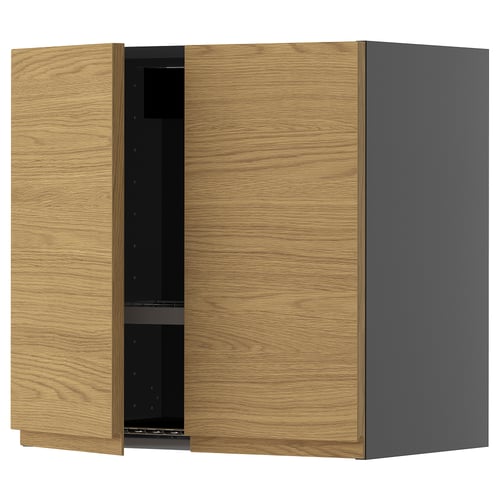 METOD kitchen cabinet in oak and grey with minimalist design and two openable doors.