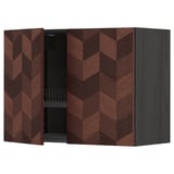 METOD Wall cabinet w dish drainer/2 doors, black Hasslarp/brown patterned, 80x60 cm