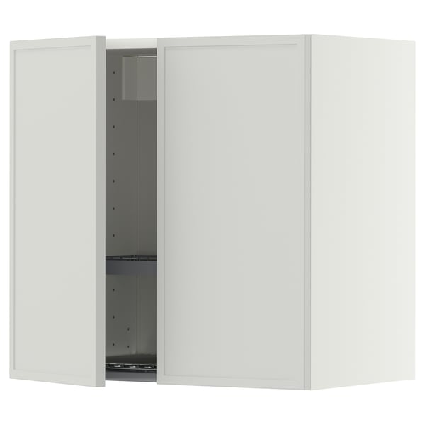 METOD Wall cabinet w dish drainer/2 doors, white/Aspudden light grey, 60x60 cm