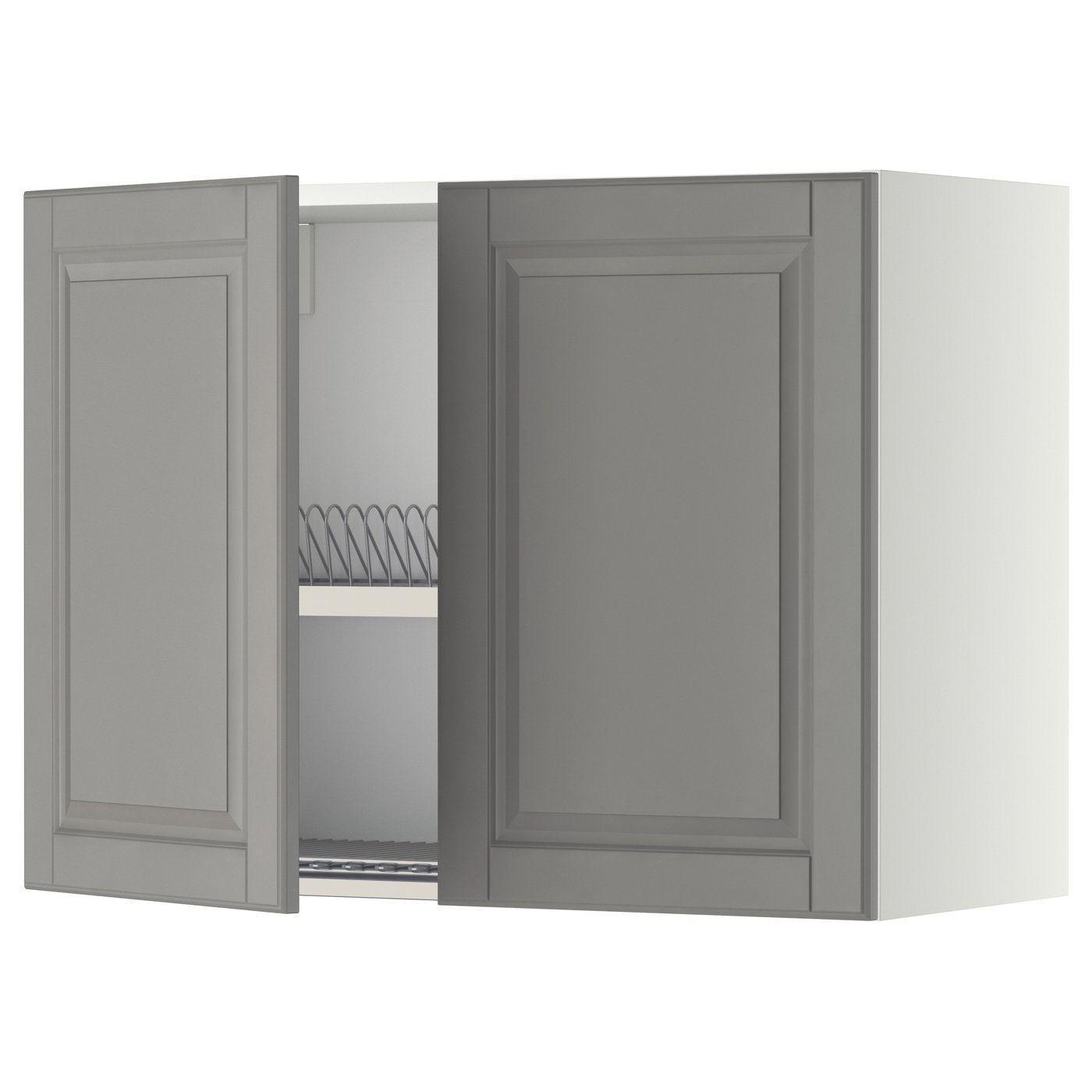 IKEA METOD Wall cabinet with dish drainer 80x60 cm BODBYN white/grey