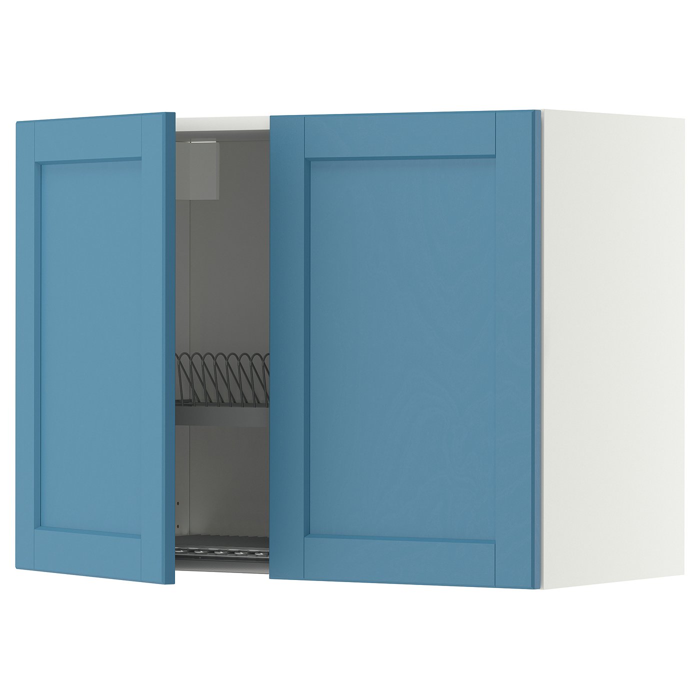 IKEA METOD Wall cabinet with dish drainer 80x60 cm LERHYTTAN blue/white