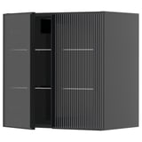 METOD Wall cabinet w shelves/2 glass drs, black-grey/Hejsta anthracite reeded glass, 60x60 cm