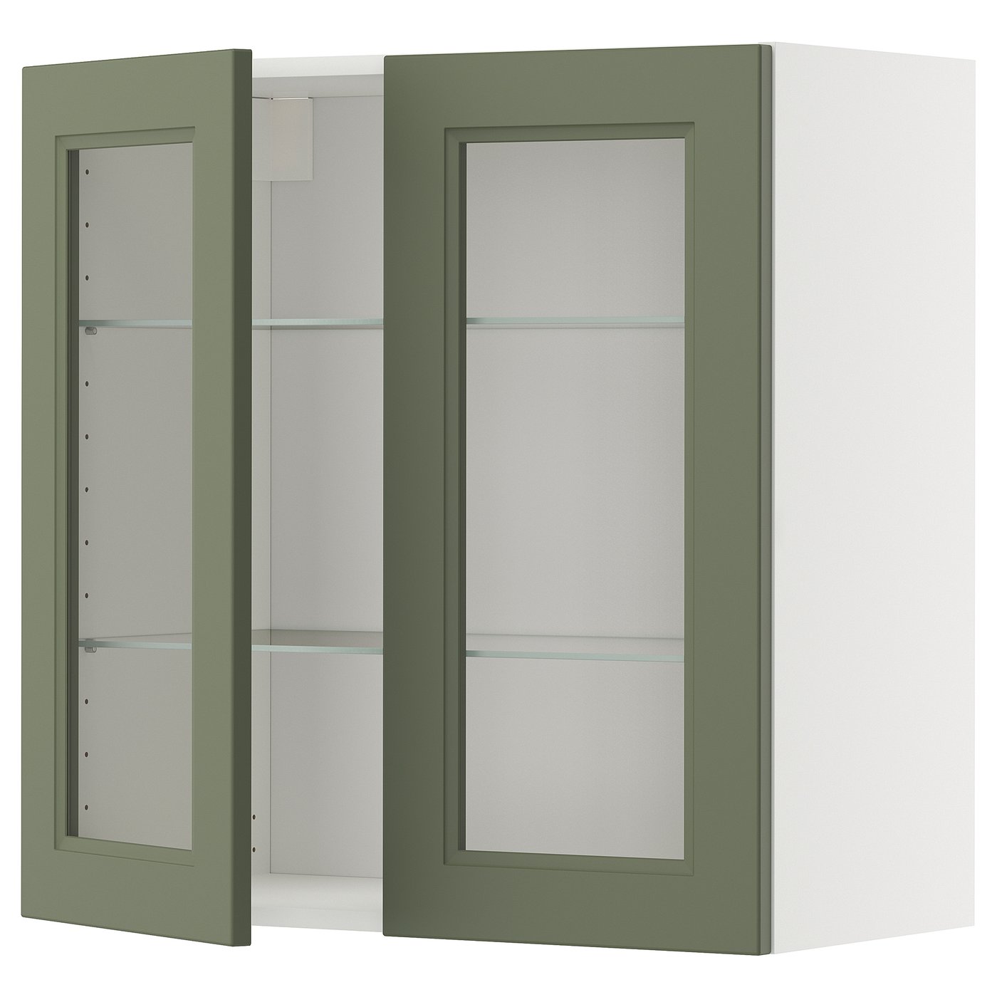 IKEA METOD Wall cabinet with shelves and glass doors 80x80 cm AXSTAD grey-green/white