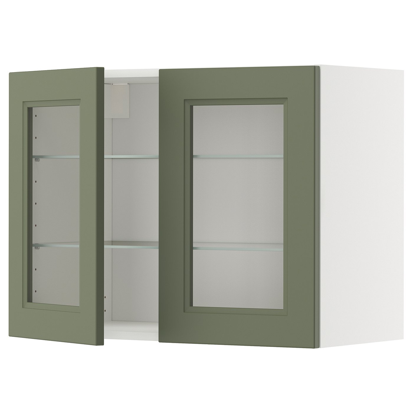 IKEA METOD Wall cabinet with shelves and glass doors 80x60 cm AXSTAD grey-green/white