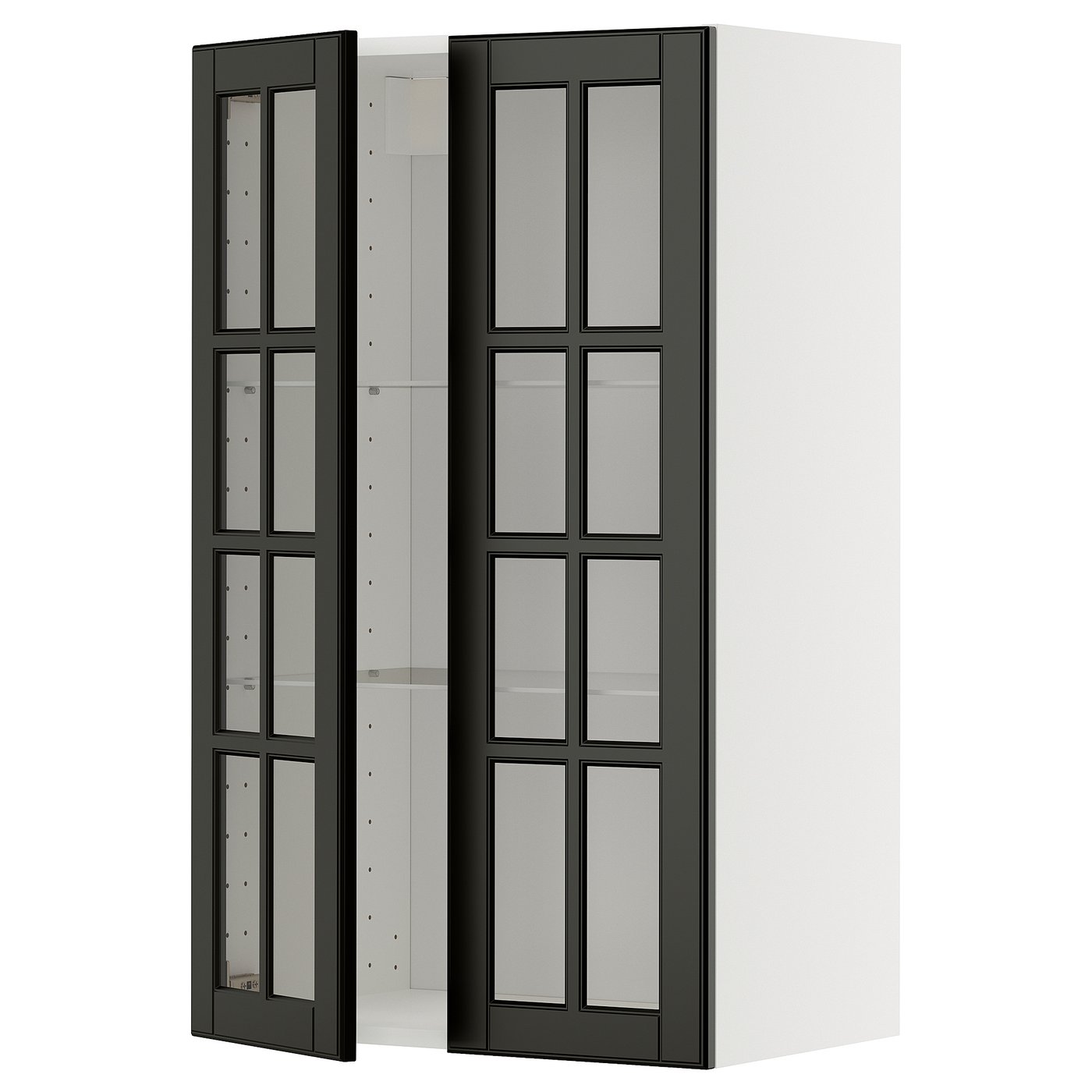 IKEA METOD Wall cabinet with shelves and glass doors 60x100 cm BODBYN black/white