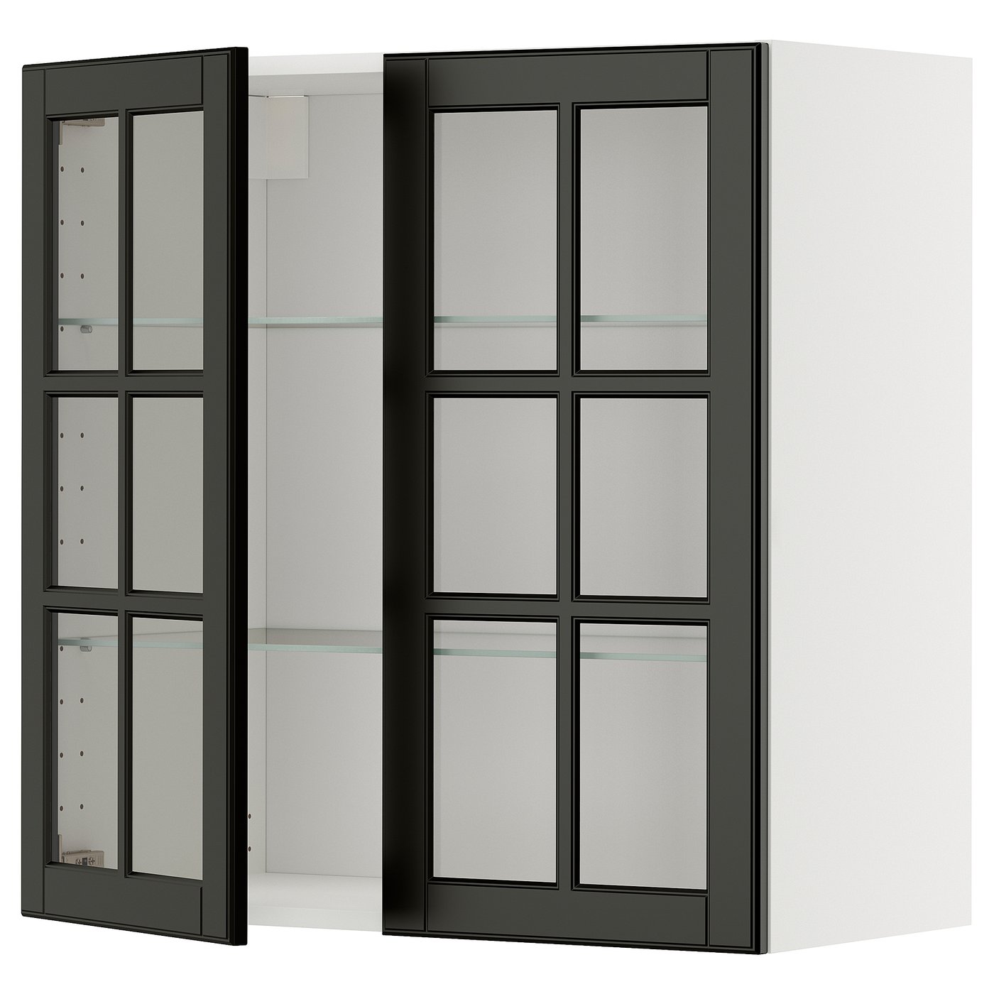IKEA METOD Wall cabinet with shelves and glass doors 80x80 cm BODBYN black/white