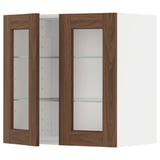 METOD Wall cabinet w shelves/2 glass drs, white Enköping/brown walnut effect, 60x60 cm