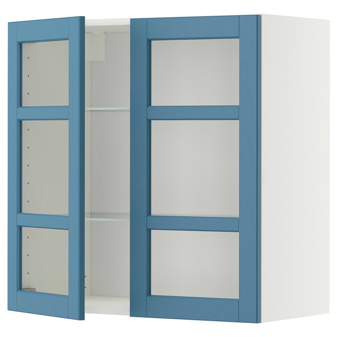 IKEA METOD Wall cabinet with shelves and glass door 80x80 cm LERHYTTAN blue/white