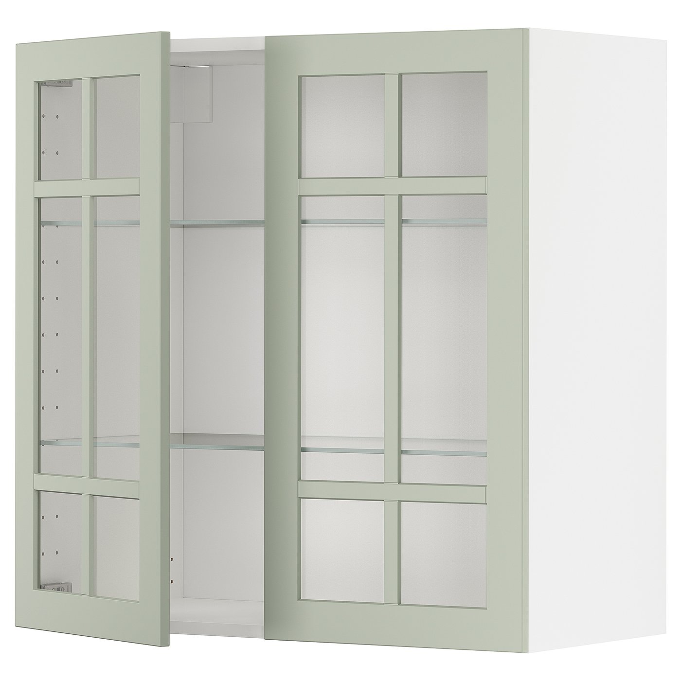 IKEA METOD Wall cabinet with shelves and glass doors 80x80 cm STENSUND light green/white
