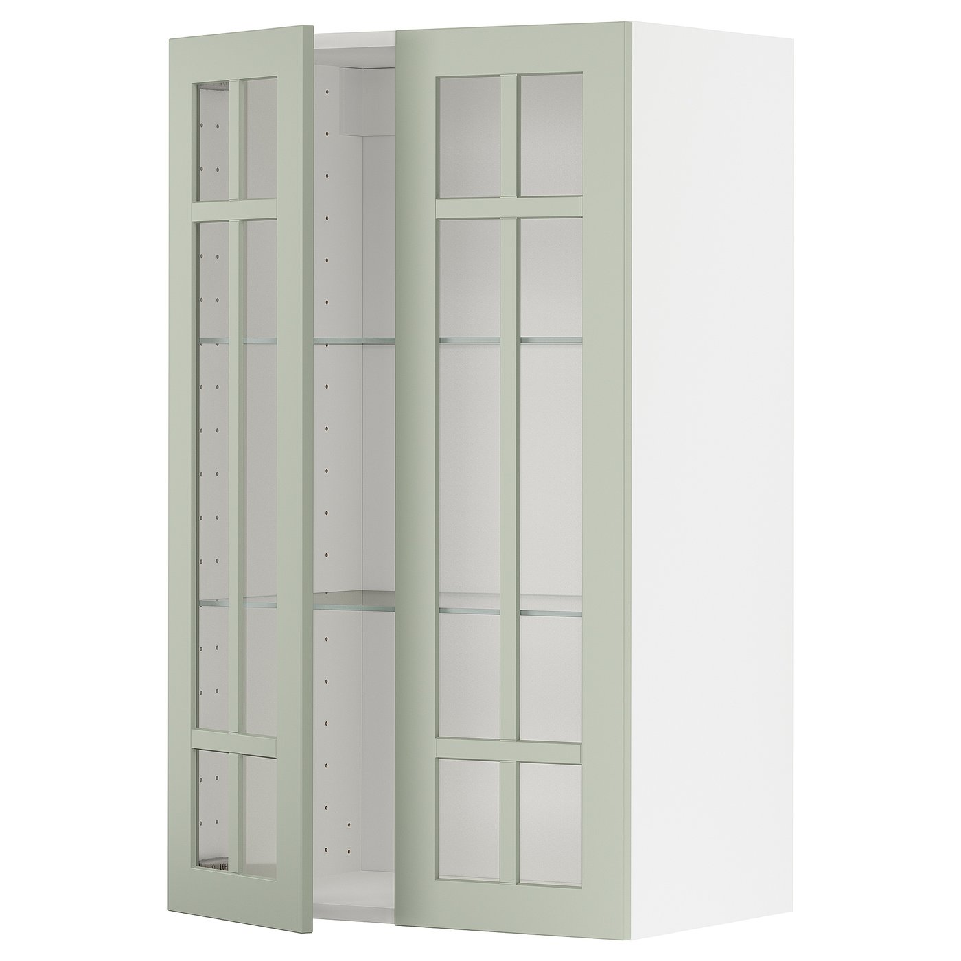 IKEA METOD Wall cabinet with shelves and glass doors 60x100 cm STENSUND light green/white
