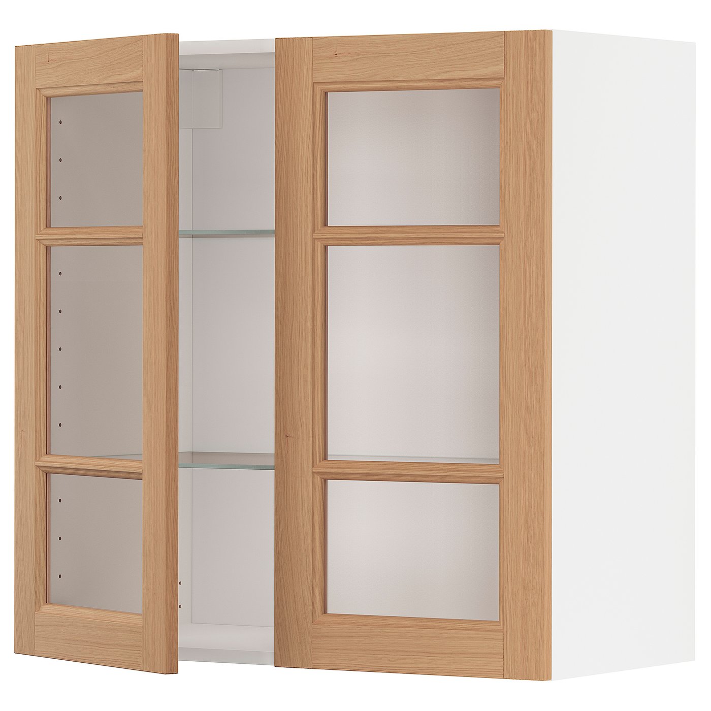 IKEA METOD Wall cabinet with shelves and glass door 80x80 cm VEDHAMN oak/white