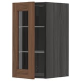 METOD Wall cabinet w shelves/glass door, black Enköping/brown walnut effect, 30x60 cm