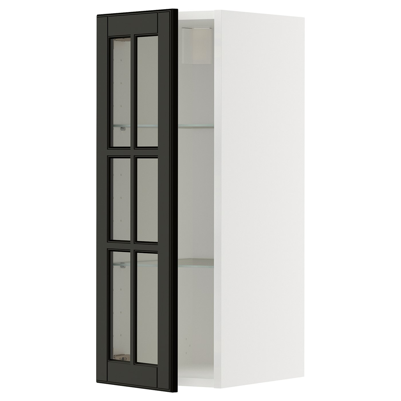 IKEA METOD Wall cabinet with shelves and glass door 30x80 cm BODBYN black/white