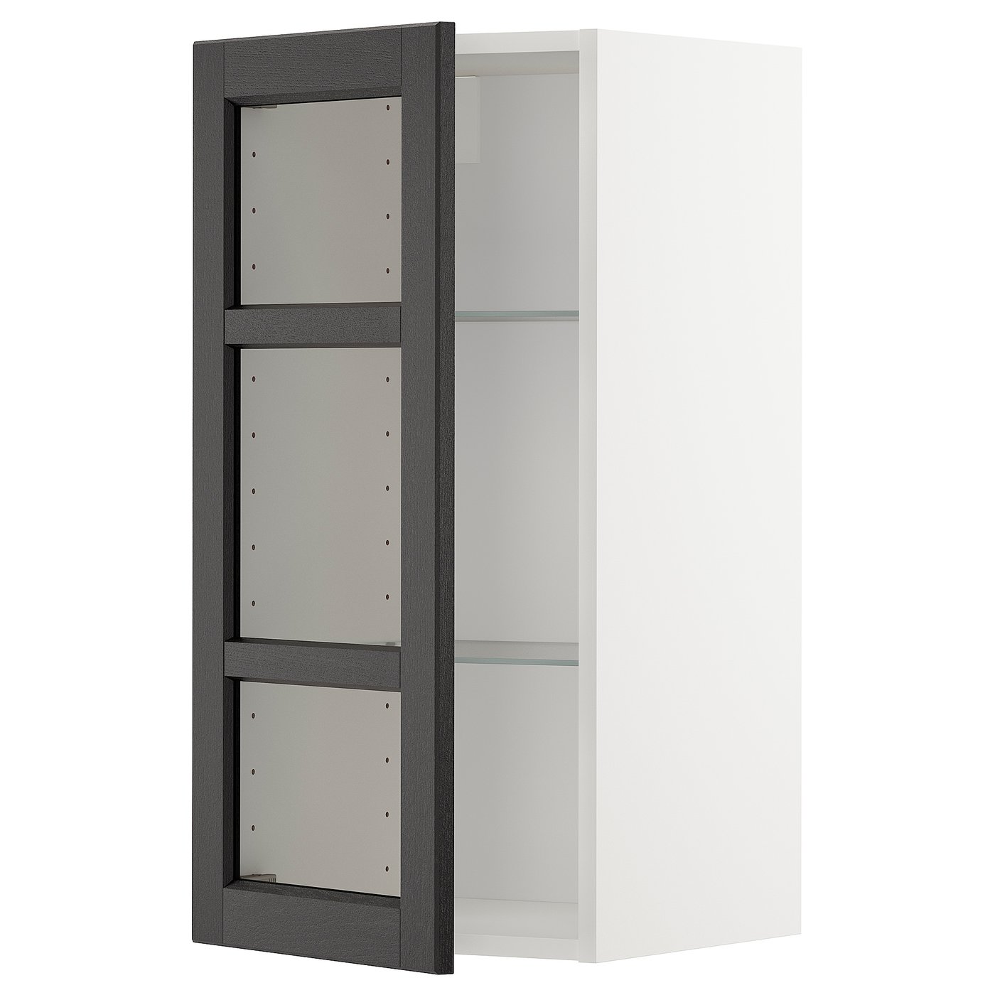 IKEA METOD Wall cabinet with shelves and glass door 40x80 cm LERHYTTAN black stained