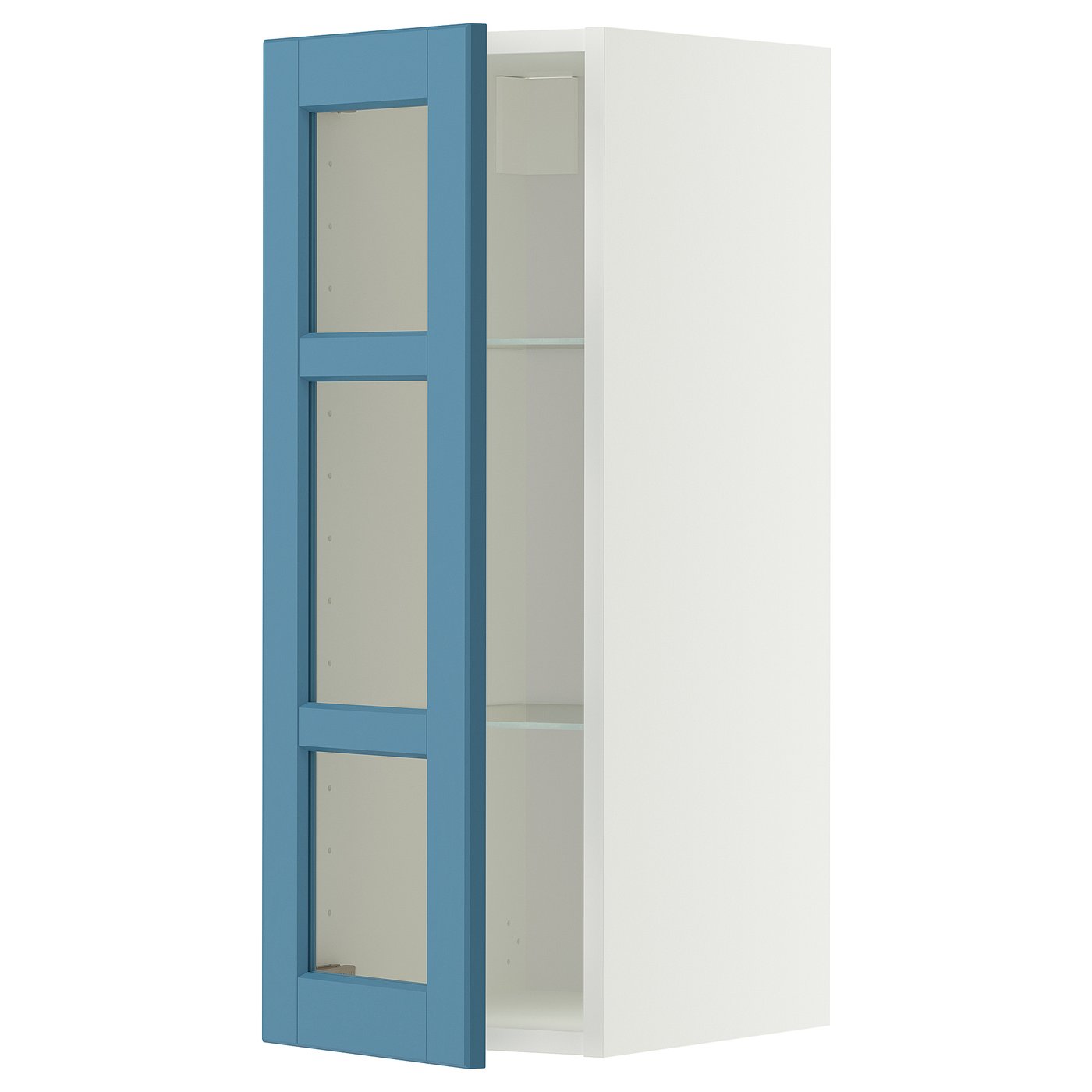 IKEA METOD Wall cabinet with shelves and glass door 30x80 cm LERHYTTAN blue/white