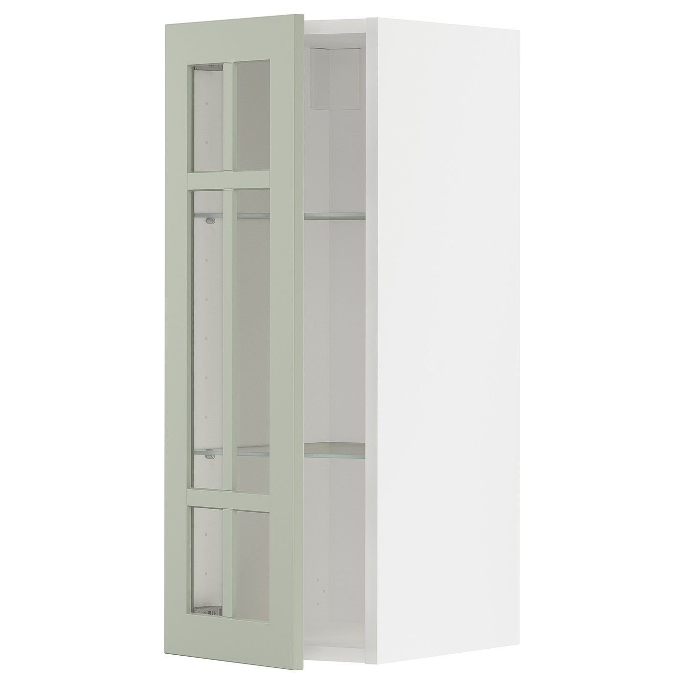 IKEA METOD Wall cabinet with shelves and glass door 30x80 cm STENSUND light green/white