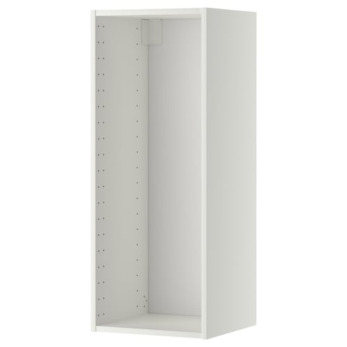 A white METOD wall cabinet with a rectangular shape and perforated back panel, designed for kitchen storage.