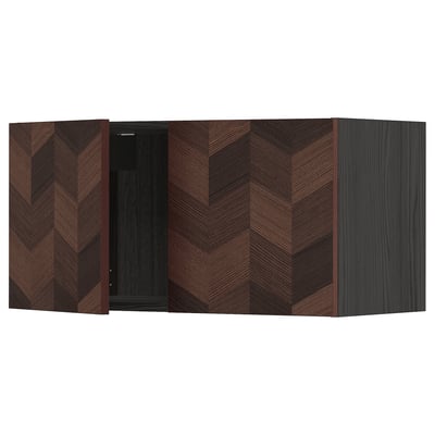 METOD Wall cabinet with 2 doors, black Hasslarp/brown patterned, 80x40 cm