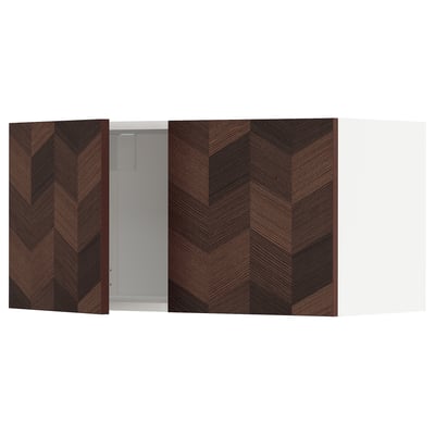 METOD Wall cabinet with 2 doors, white Hasslarp/brown patterned, 80x40 cm