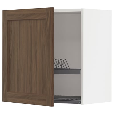 METOD Wall cabinet with dish drainer, white Enköping/brown walnut effect, 60x60 cm
