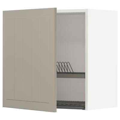 METOD Wall cabinet with dish drainer, white/Stensund beige, 60x60 cm