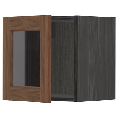 METOD Wall cabinet with glass door, black Enköping/brown walnut effect, 40x40 cm