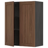METOD Wall cabinet with shelves/2 doors, black Enköping/brown walnut effect, 80x100 cm