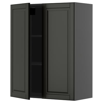 METOD Wall cabinet with shelves/2 doors, black-grey/Bodbyn black, 80x100 cm
