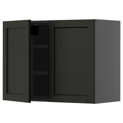 METOD Wall cabinet with shelves/2 doors, black-grey/Lerhyttan black stained, 80x60 cm