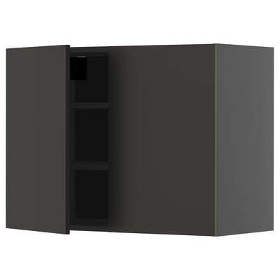 METOD Wall cabinet with shelves/2 doors, black-grey/Nickebo matt anthracite, 80x60 cm