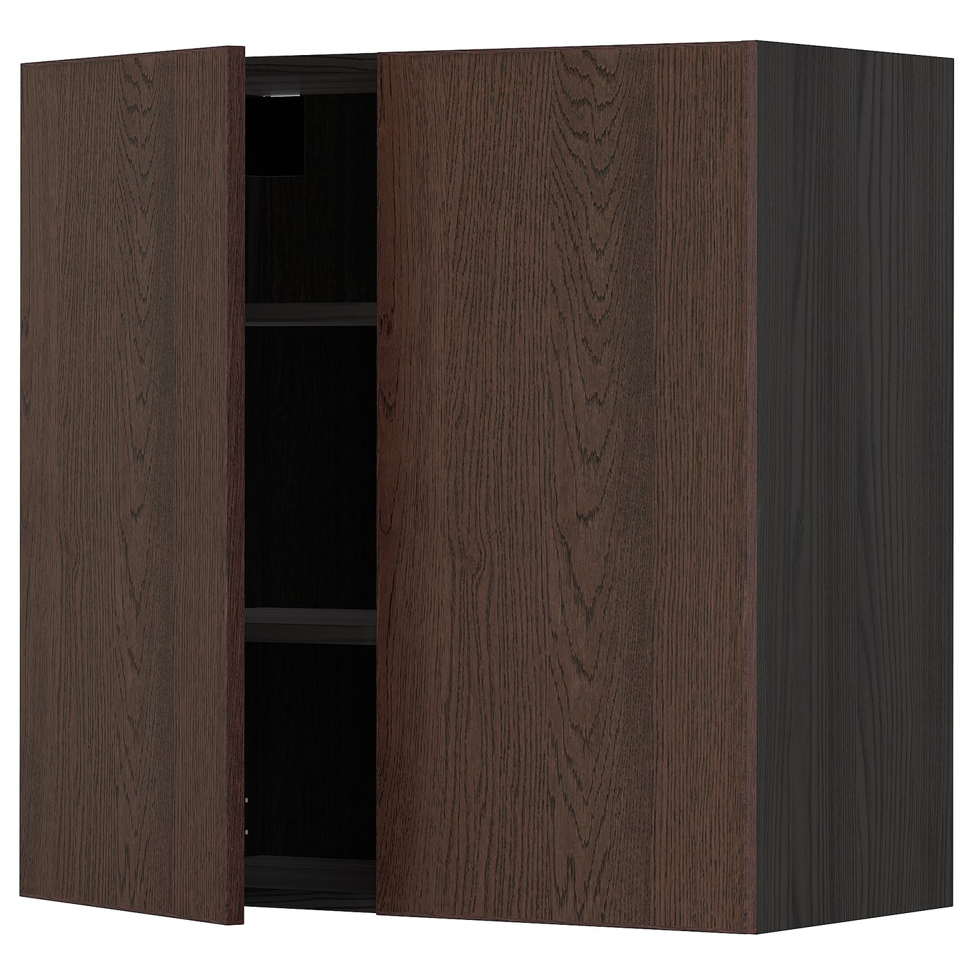 METOD wall with shelves/2 doors, black/Sinarp brown, 80x80 cm