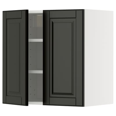 METOD Wall cabinet with shelves/2 doors, white/Bodbyn black, 60x60 cm