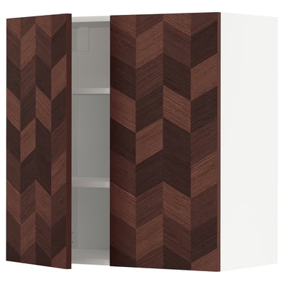 METOD Wall cabinet with shelves/2 doors, white Hasslarp/brown patterned, 80x80 cm
