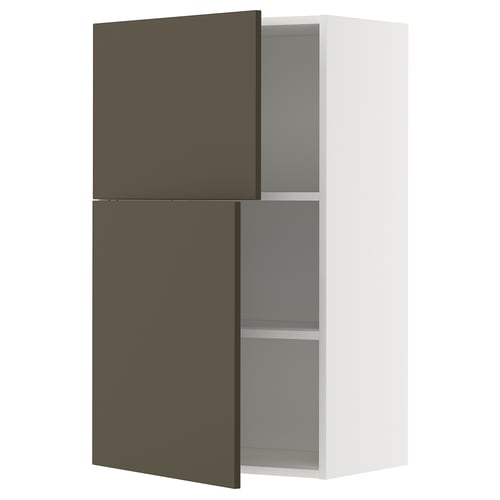 Ikea METOD: white wall cabinet with dark brown doors, square, modern.