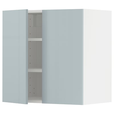 METOD Wall cabinet with shelves/2 doors, white/Kallarp light grey-blue, 60x60 cm