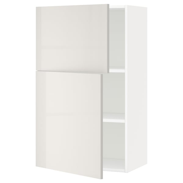 METOD Wall cabinet with shelves/2 doors, white/Ringhult light grey, 60x100 cm